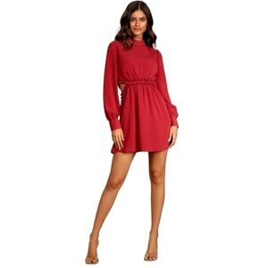 Lulus Autumn Bliss Rusty Rose Long Sleeve Cutout Mini Dress Size L